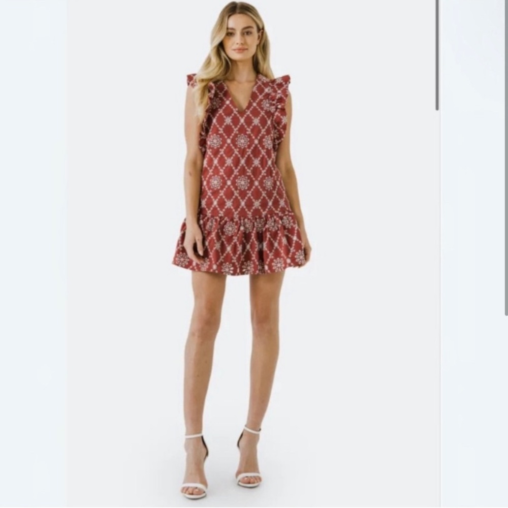 Free the Roses | Ruffle Sleeve Embroidered V Neck Dress Size S